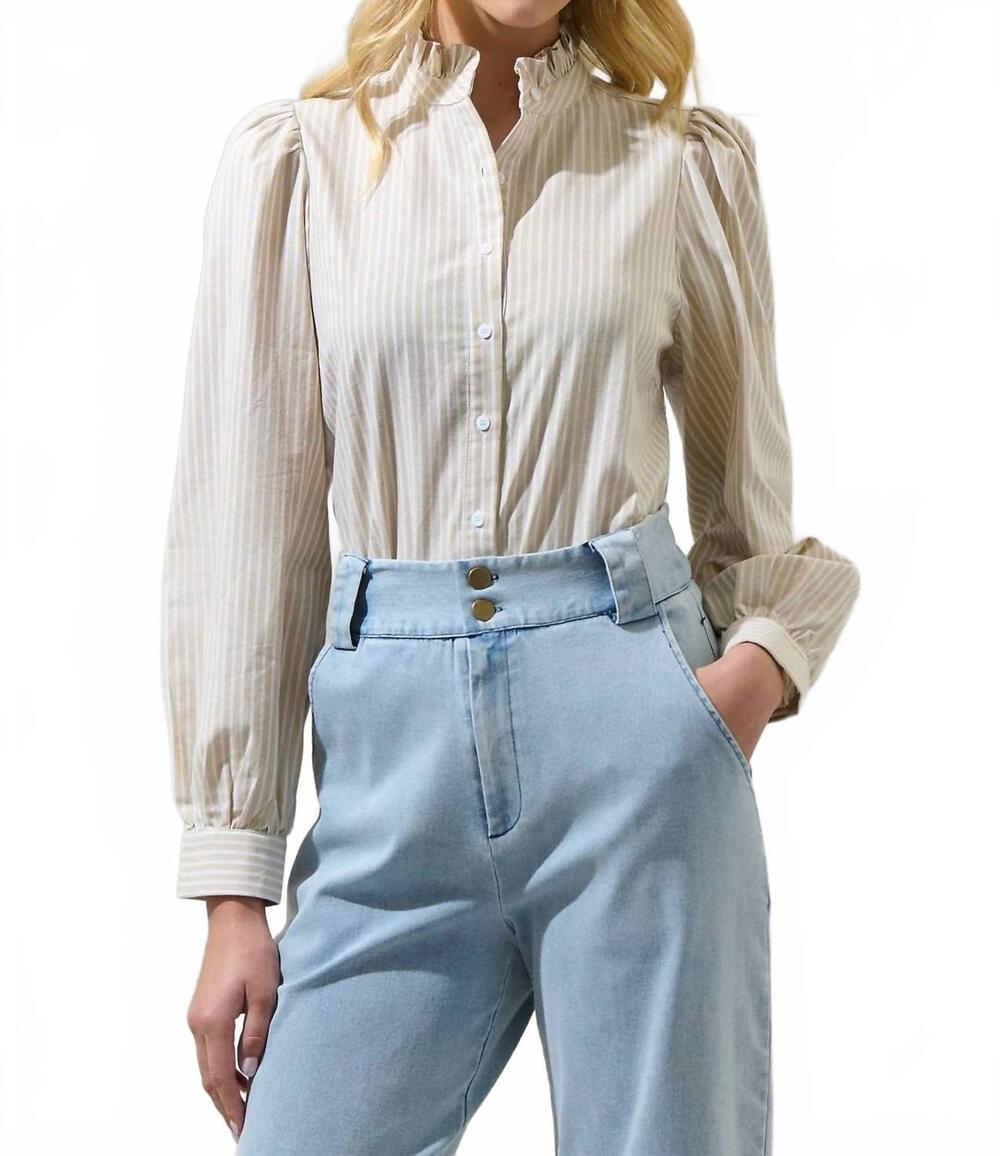NEW SUGARLIPS doris stripe button-down blouse in oatmeal-white